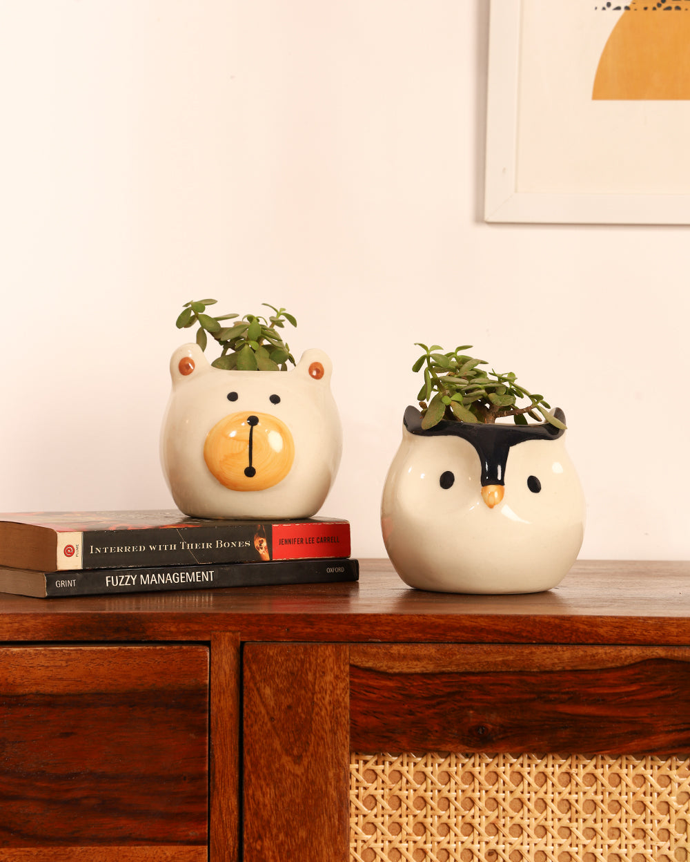 Cute Ceramic Hand-Painted Planter Set of 2 ( Without Plant)