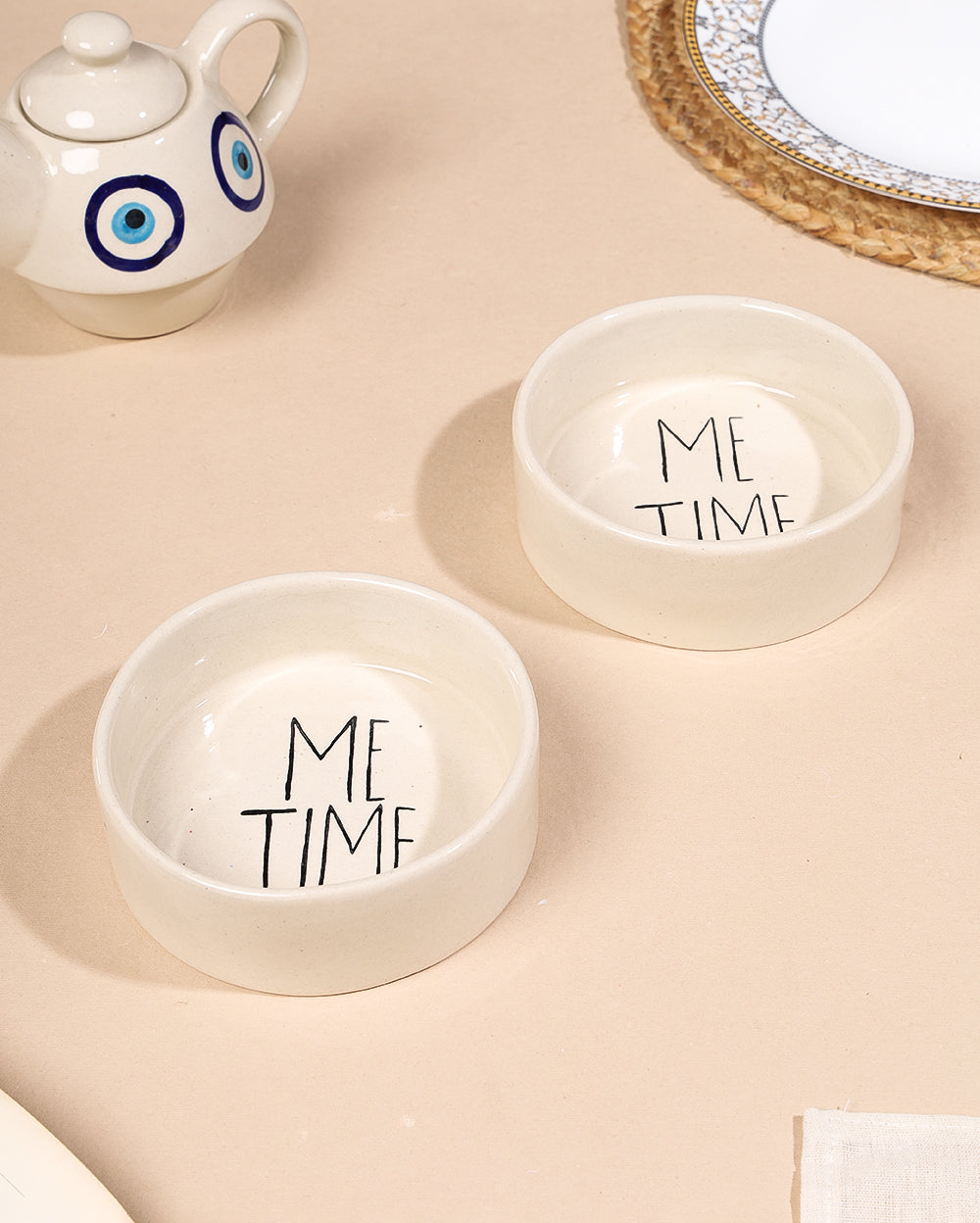 Hand-Painted ME-TIME Aesthetic Flat Bowl – 5.5 inch