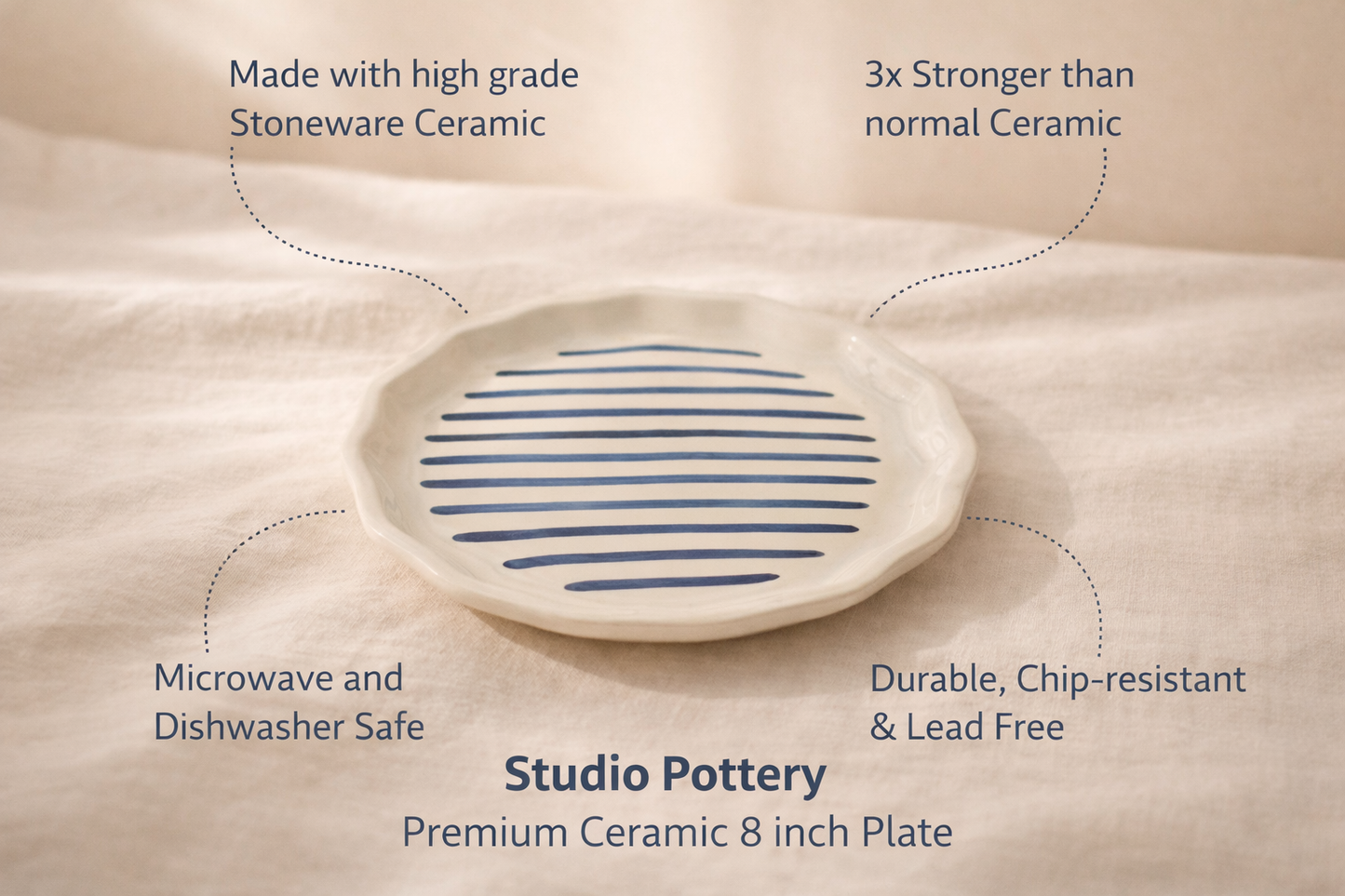 Studio Pottery Hand-Painted Snack Plate 8 inch