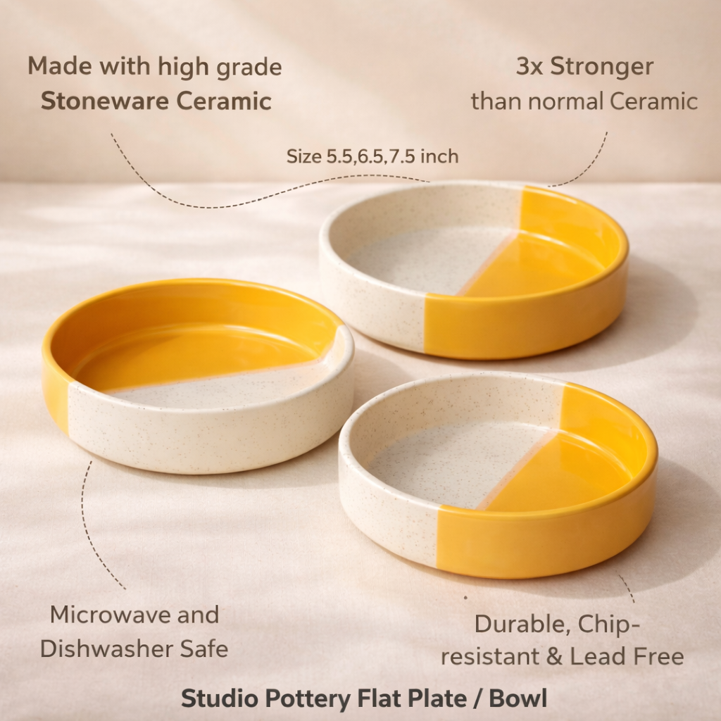 Flat Bowl Set of 3 ( 5.5 , 6.5 , 7.5 inch ) Microwave Safe