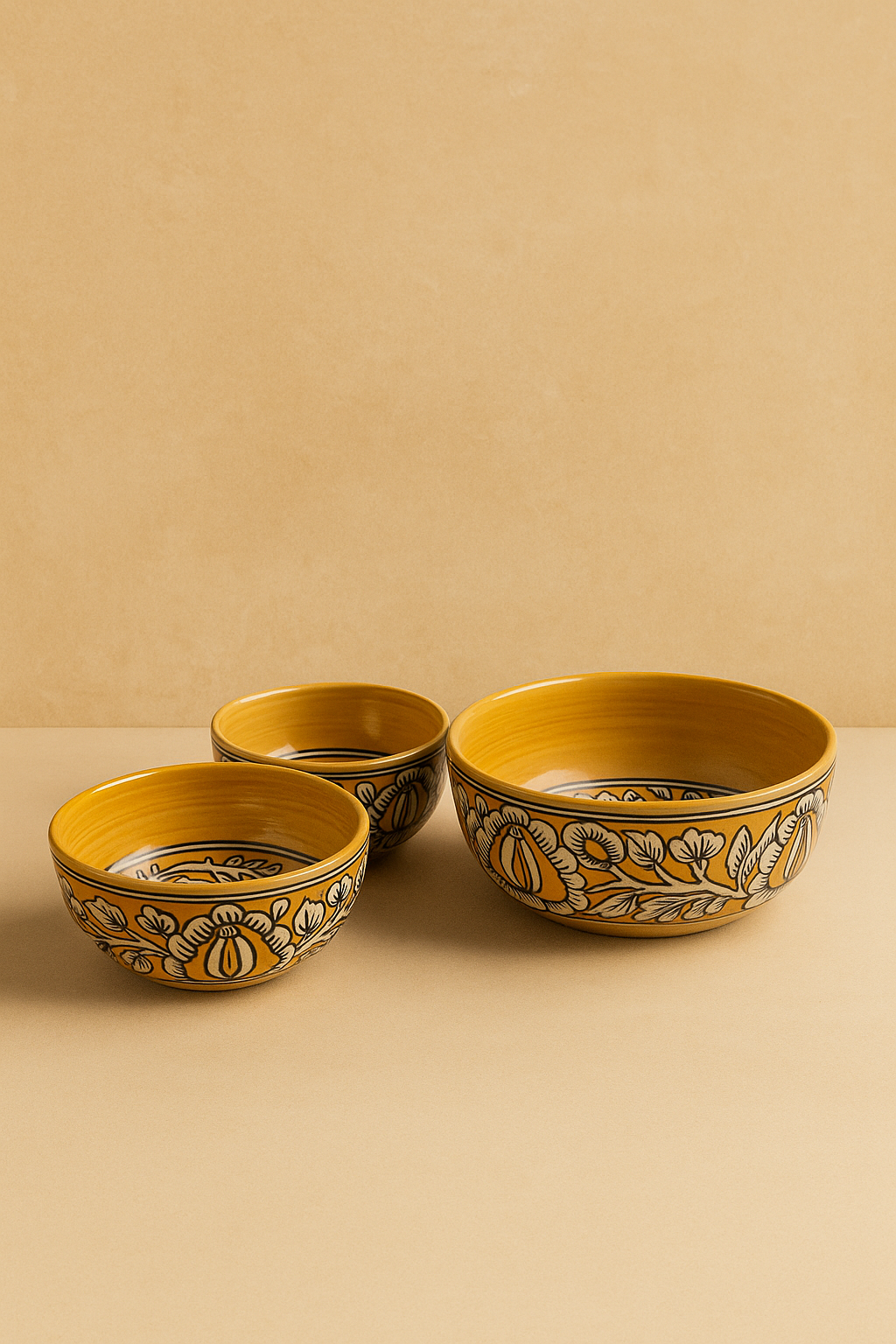 Handpainted Ceramic Bowl Set of 3 Microwave Safe