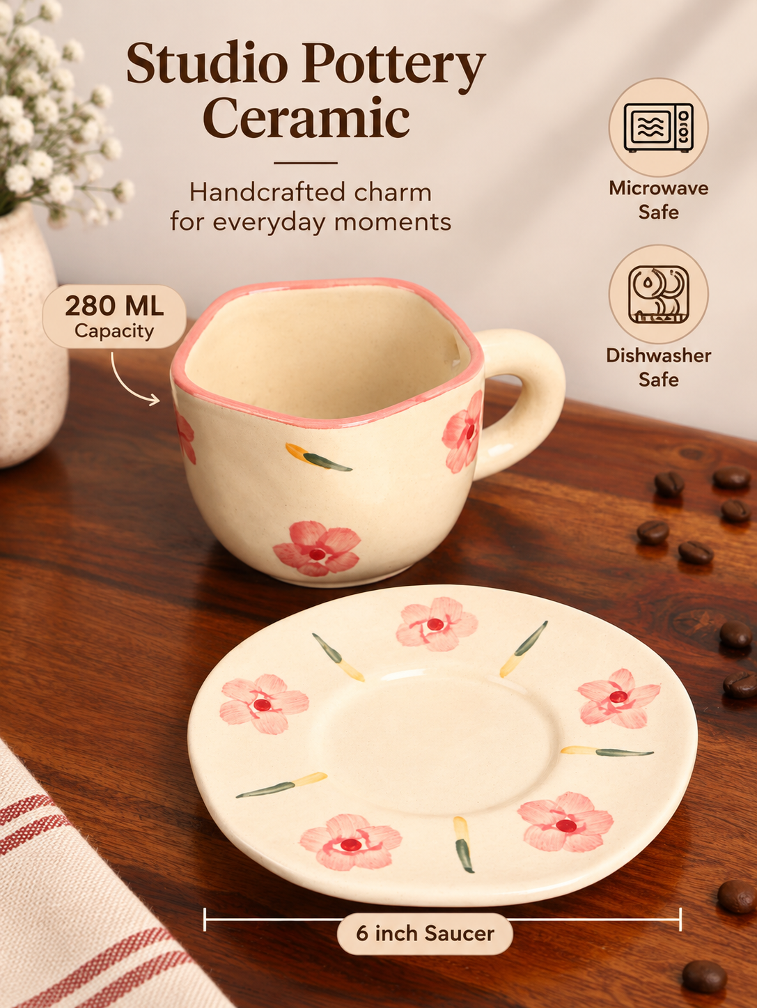 Studio Pottery Ceramic Mug n Saucer