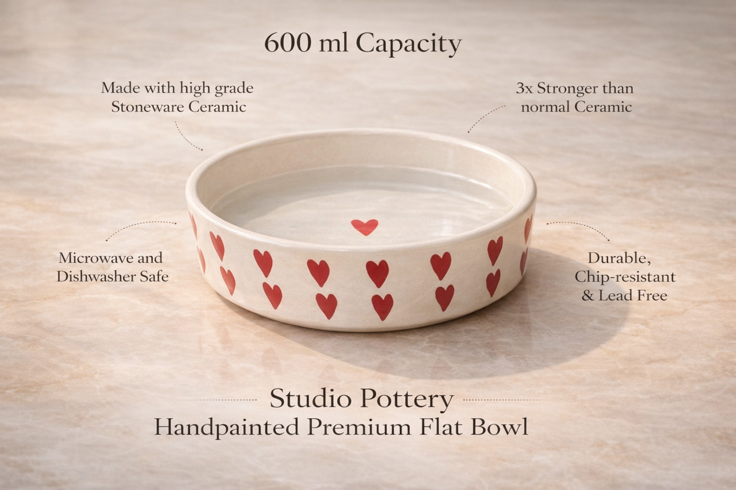 Aesthetic Hearts Ceramic Flat Bowl
