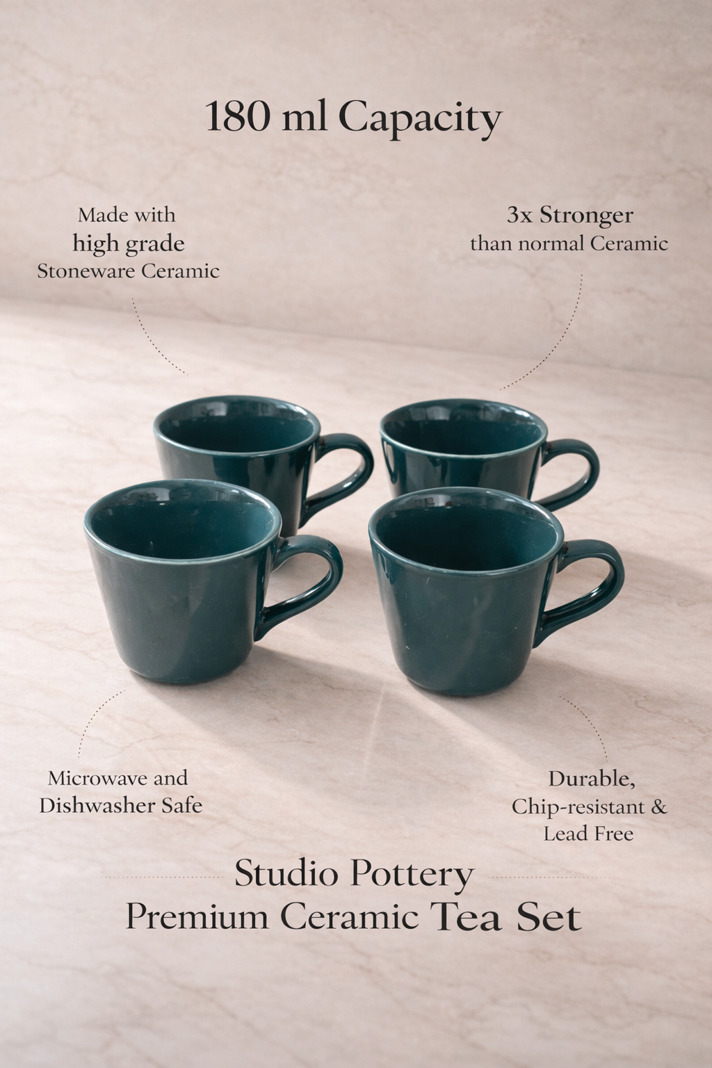 Studio Pottery Ceramic Tea Cups Set of 6 ( 180 Ml )