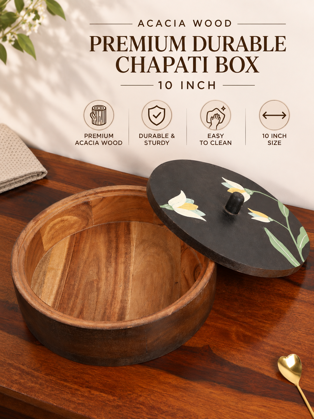 Acacia Wood Chapati Box