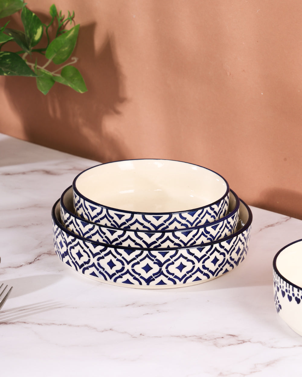 Neel flat bowls Set of 3 ( Microwave Safe)