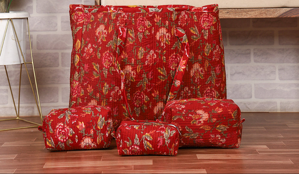 Red Printed Flora Set of 4