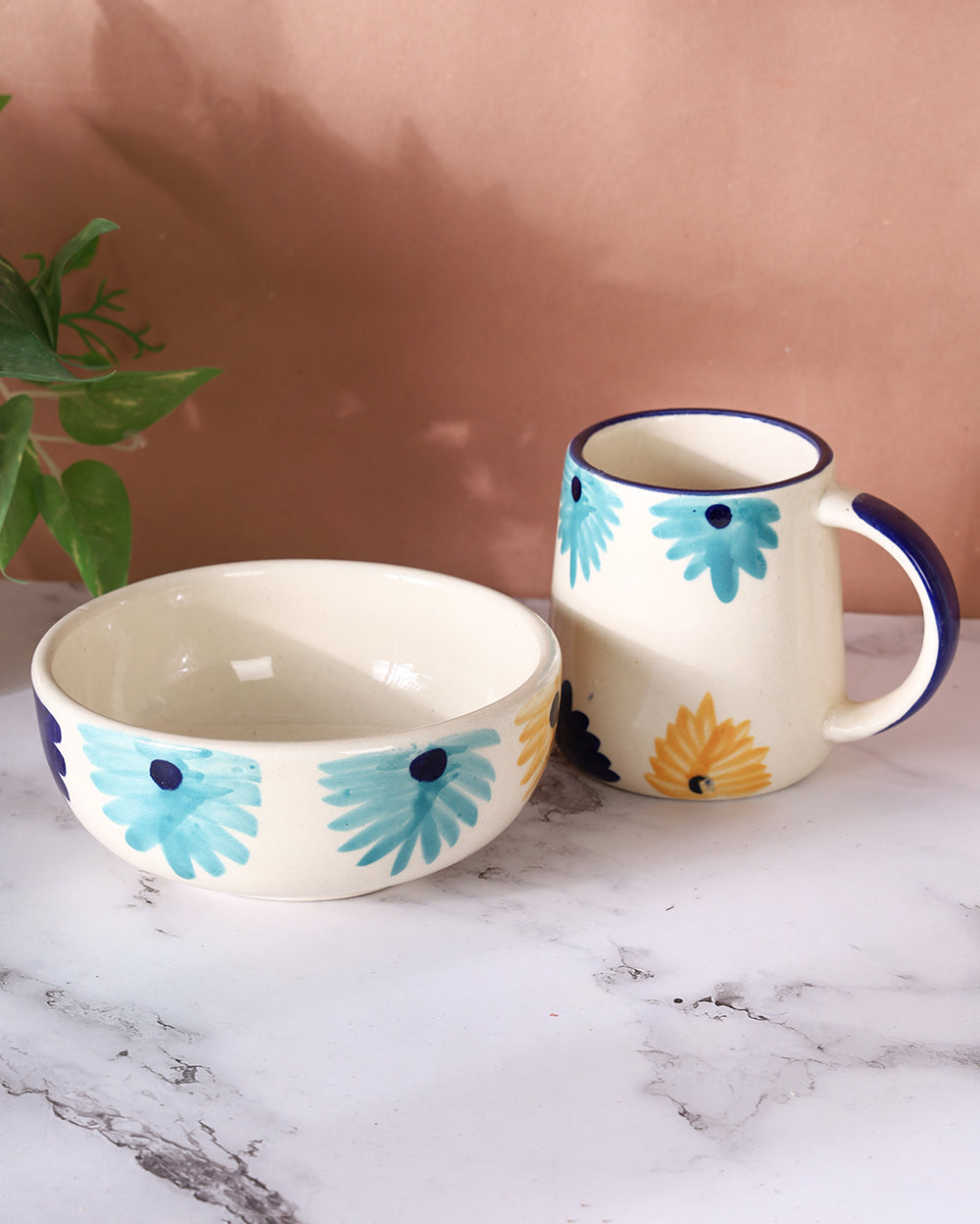 Hazy daisy Ceramic breakfast set 4 Pcs ( Microwave Safe )