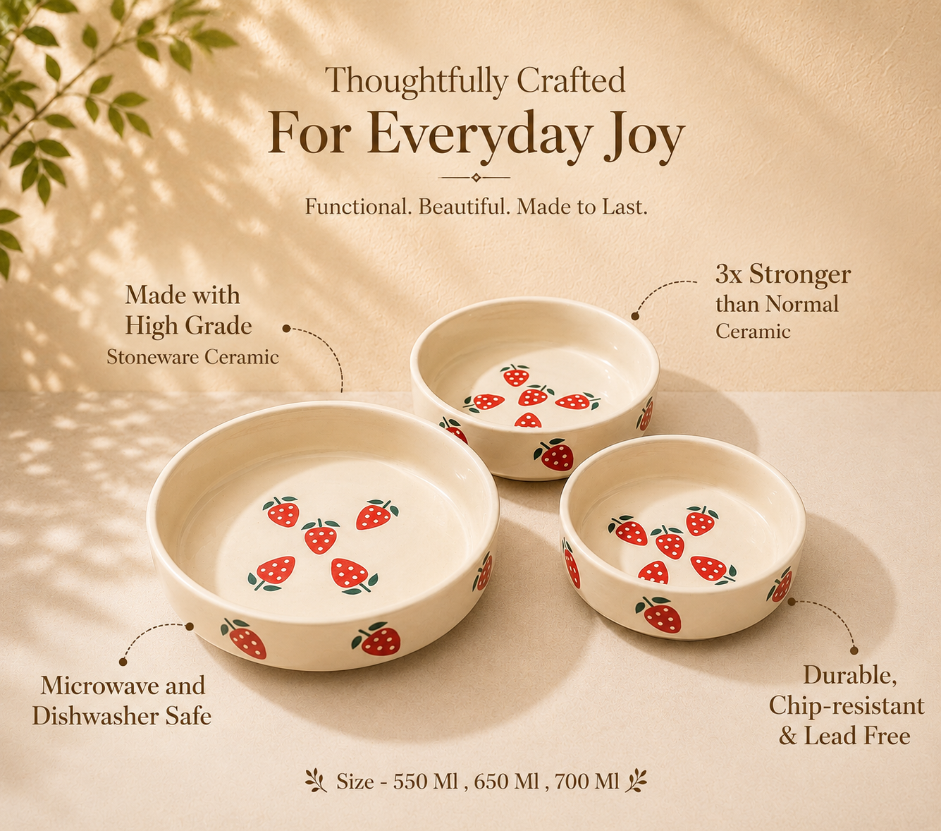 Ceramic Hand Painted Flat Bowl Set of 3