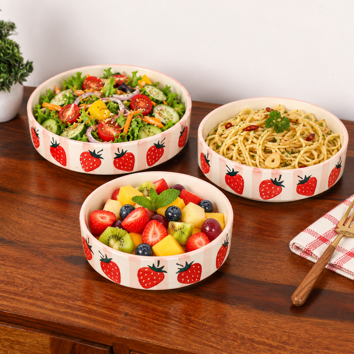Strawberry ceramic flat bowls