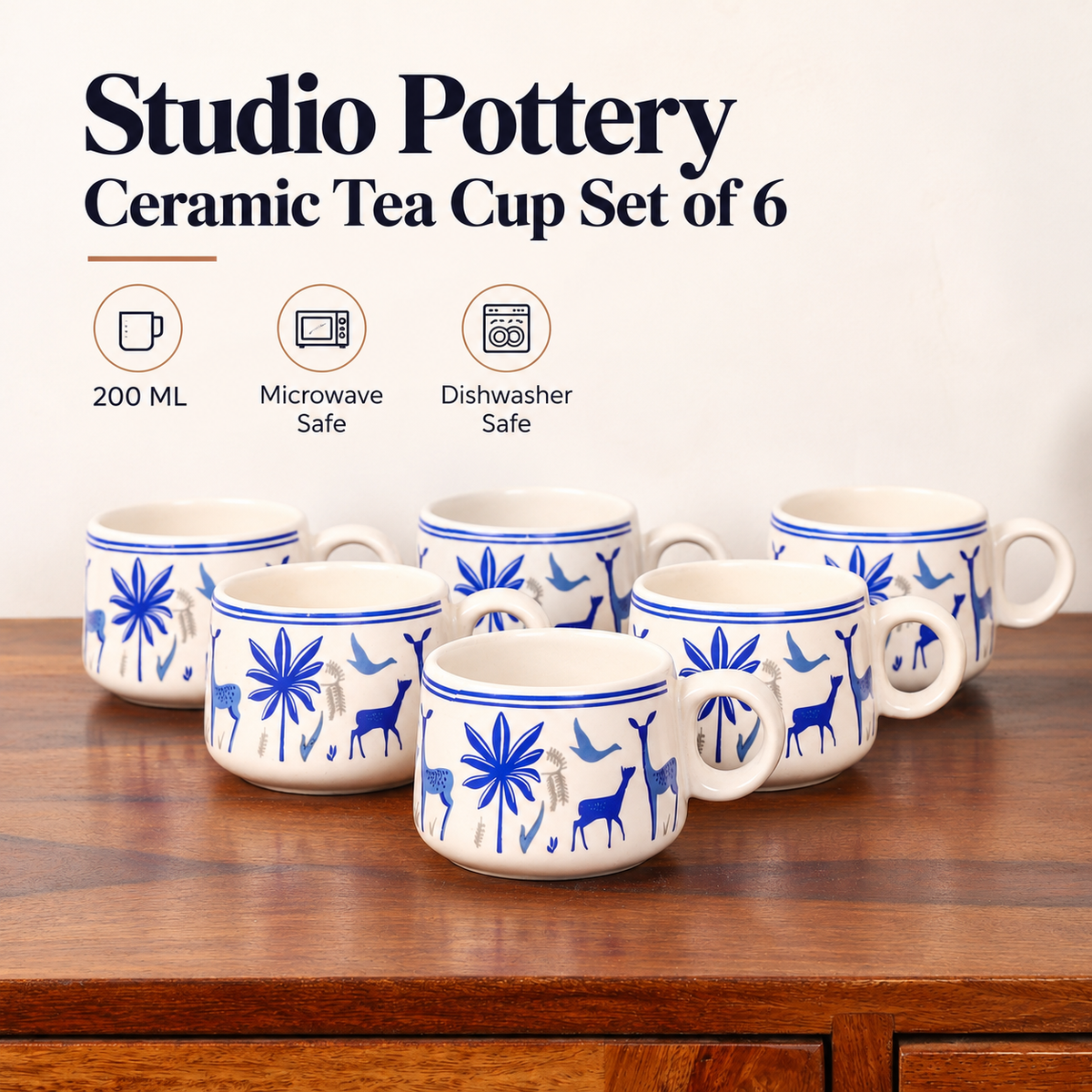 Studio Pottery Tea Cup Set of 6
