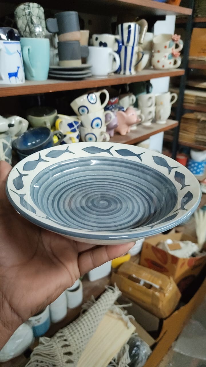Grey fish ceramic pasta plate