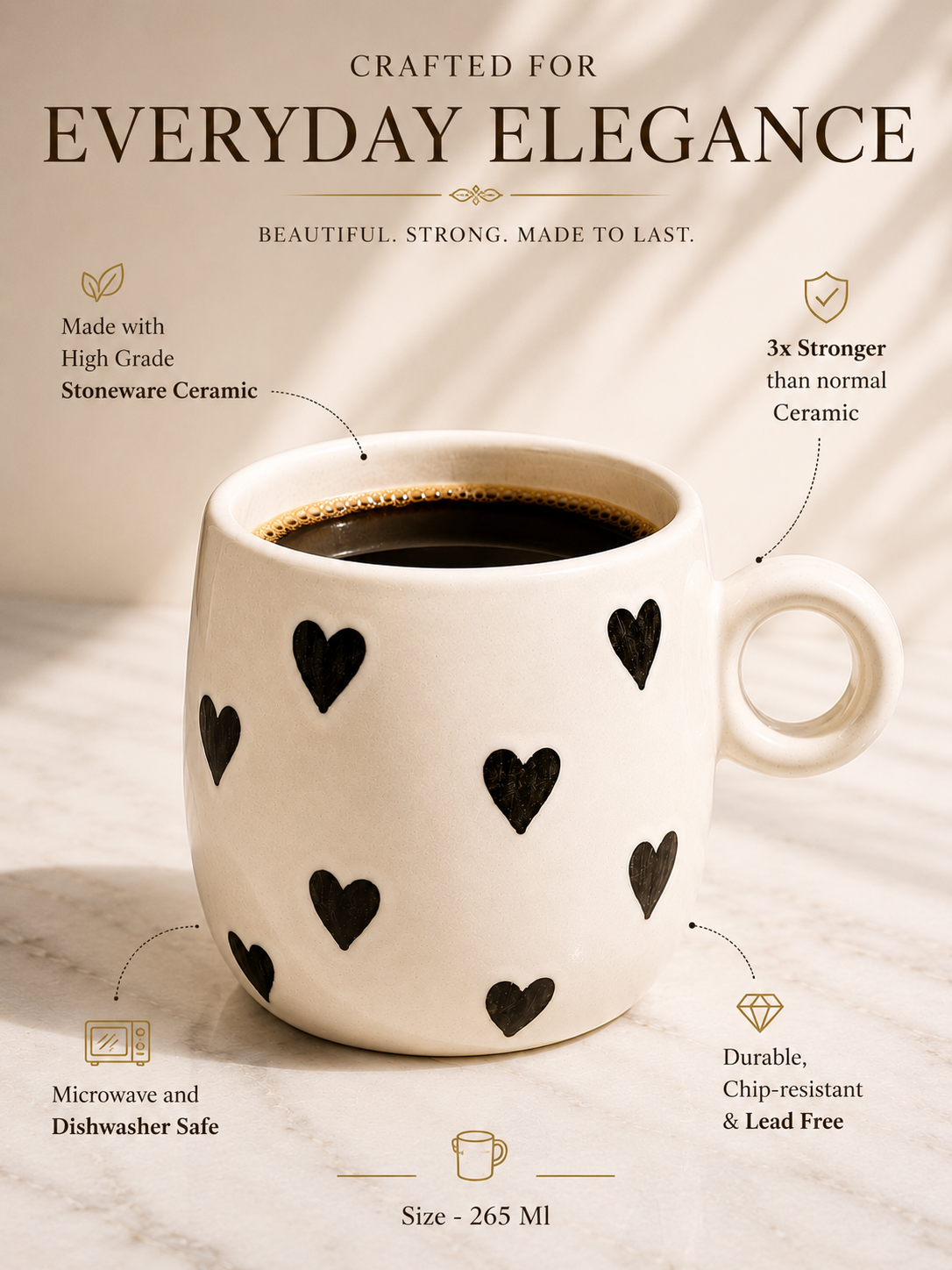 Classic Black Heart Mug ( 280 Ml )