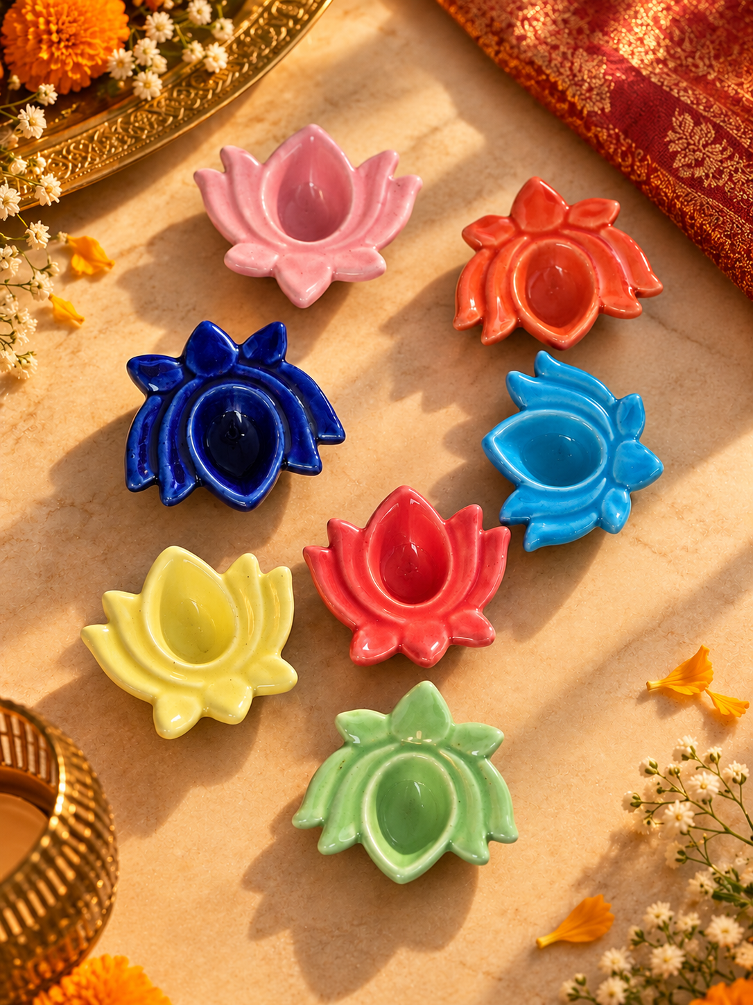 Assorted Ceramic Diya Set of 6