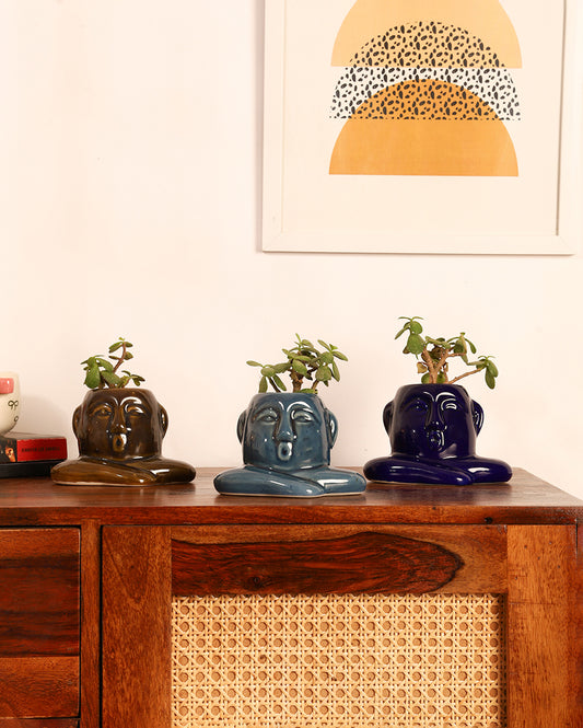 Cute Ceramic Hand-Painted Planter Set of 3 ( Without Plant)