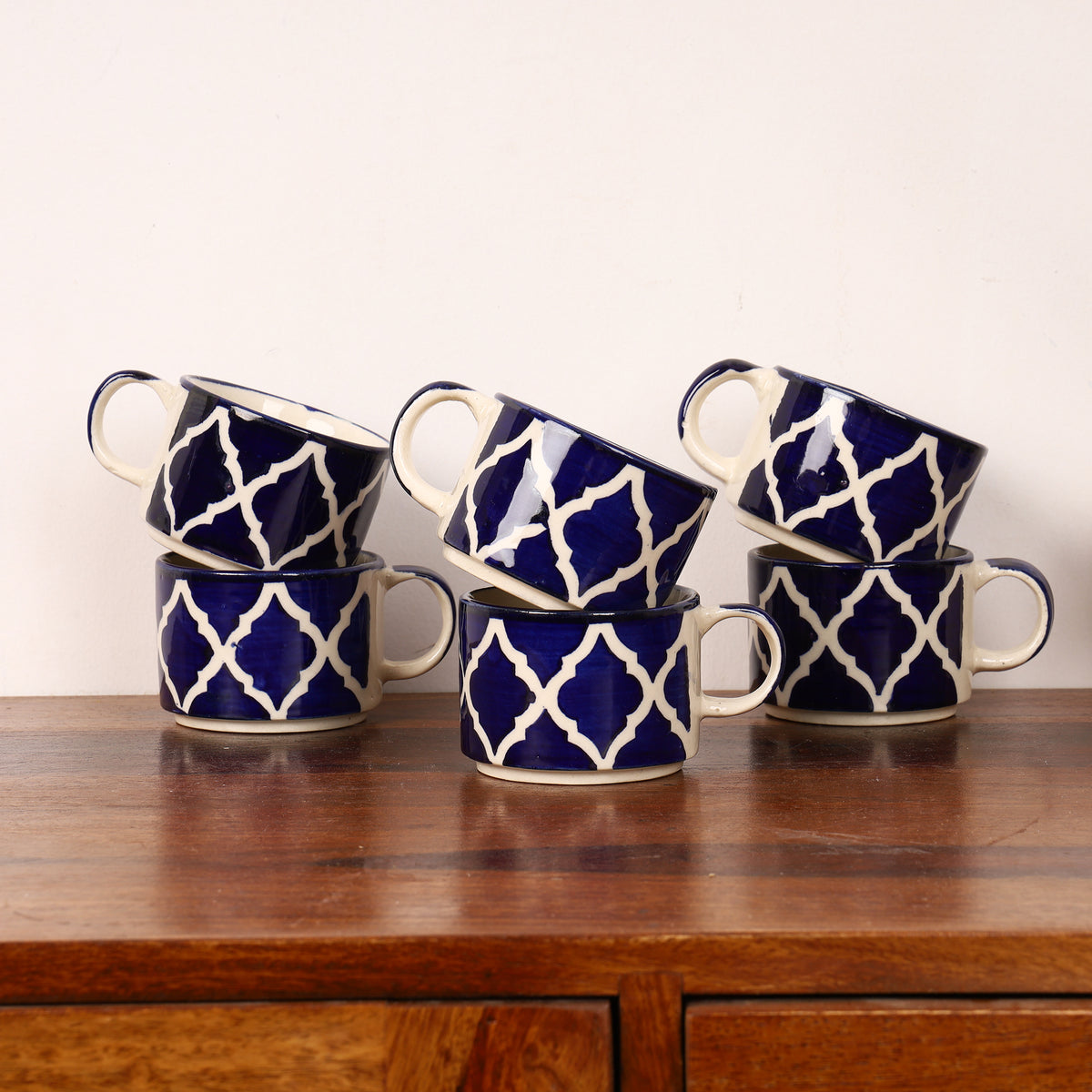 Geometrical indigo tea cups (set of 6)
