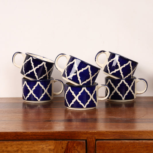 Geometrical indigo tea cups (set of 6)