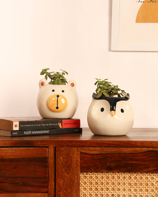 Cute Ceramic Hand-Painted Planter Set of 2 ( Without Plant)