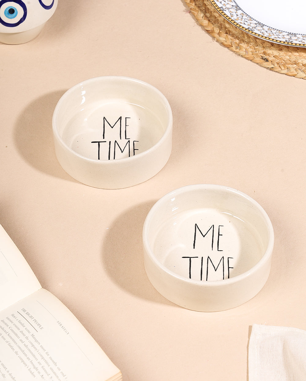 Hand-Painted ME-TIME Aesthetic Flat Bowl – 5.5 inch