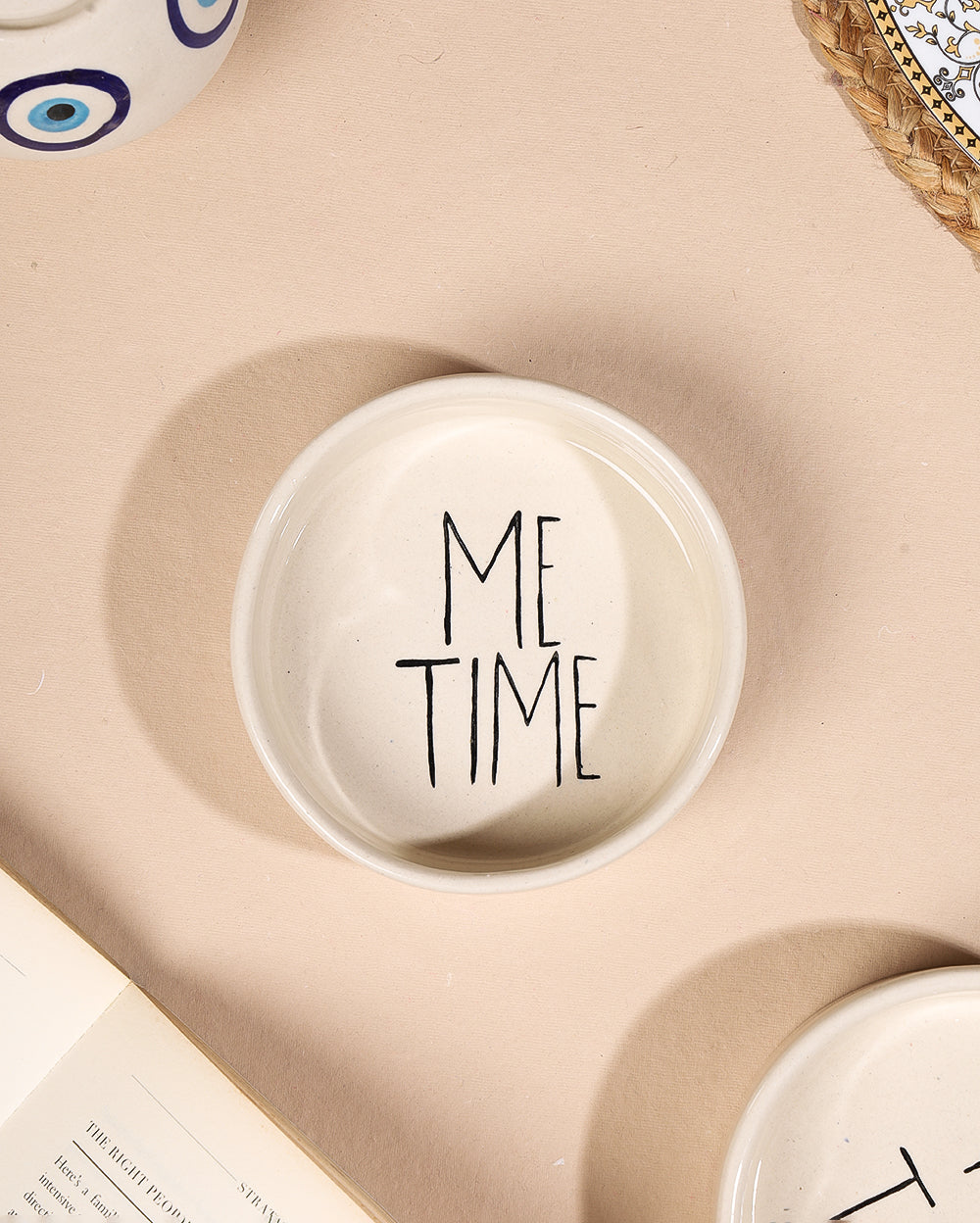Hand-Painted ME-TIME Aesthetic Flat Bowl – 5.5 inch