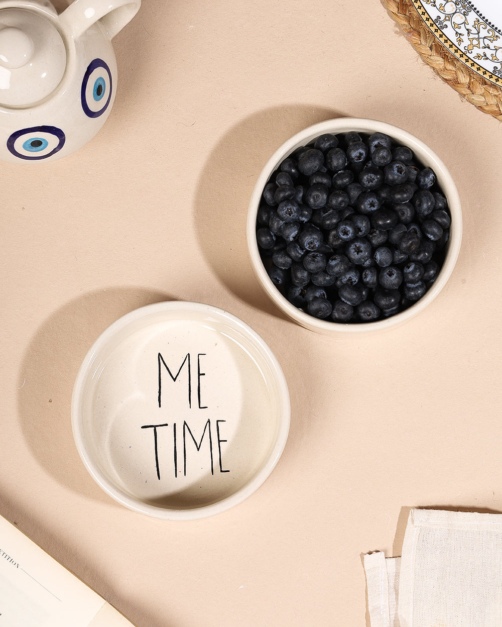 Hand-Painted ME-TIME Aesthetic Flat Bowl – 5.5 inch