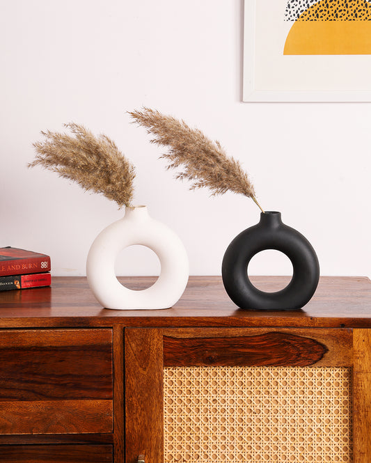 Studio Pottery Ceramic Matte Donut vase Set
