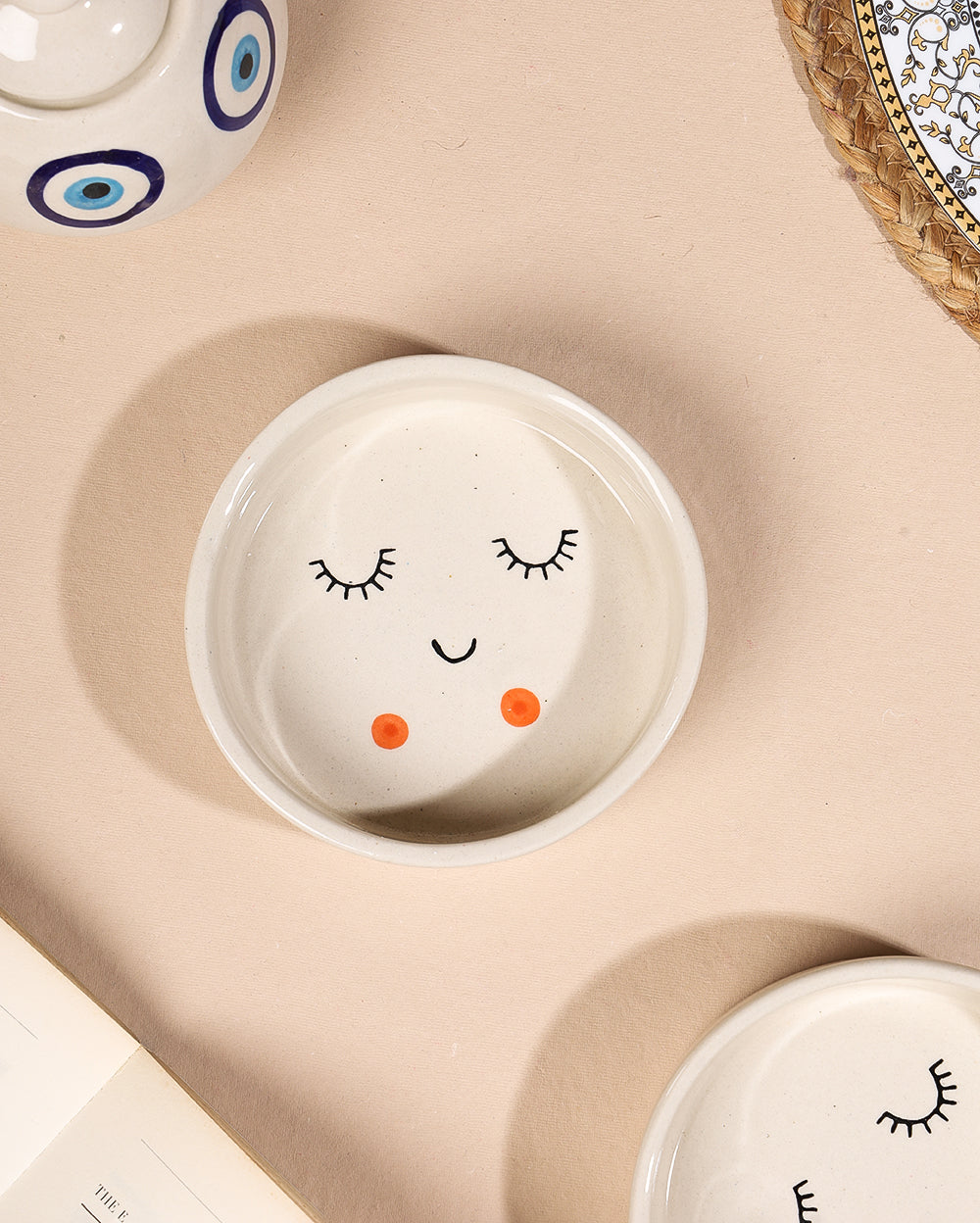Hand-Painted Aesthetic Flat Bowl – 5.5 inch