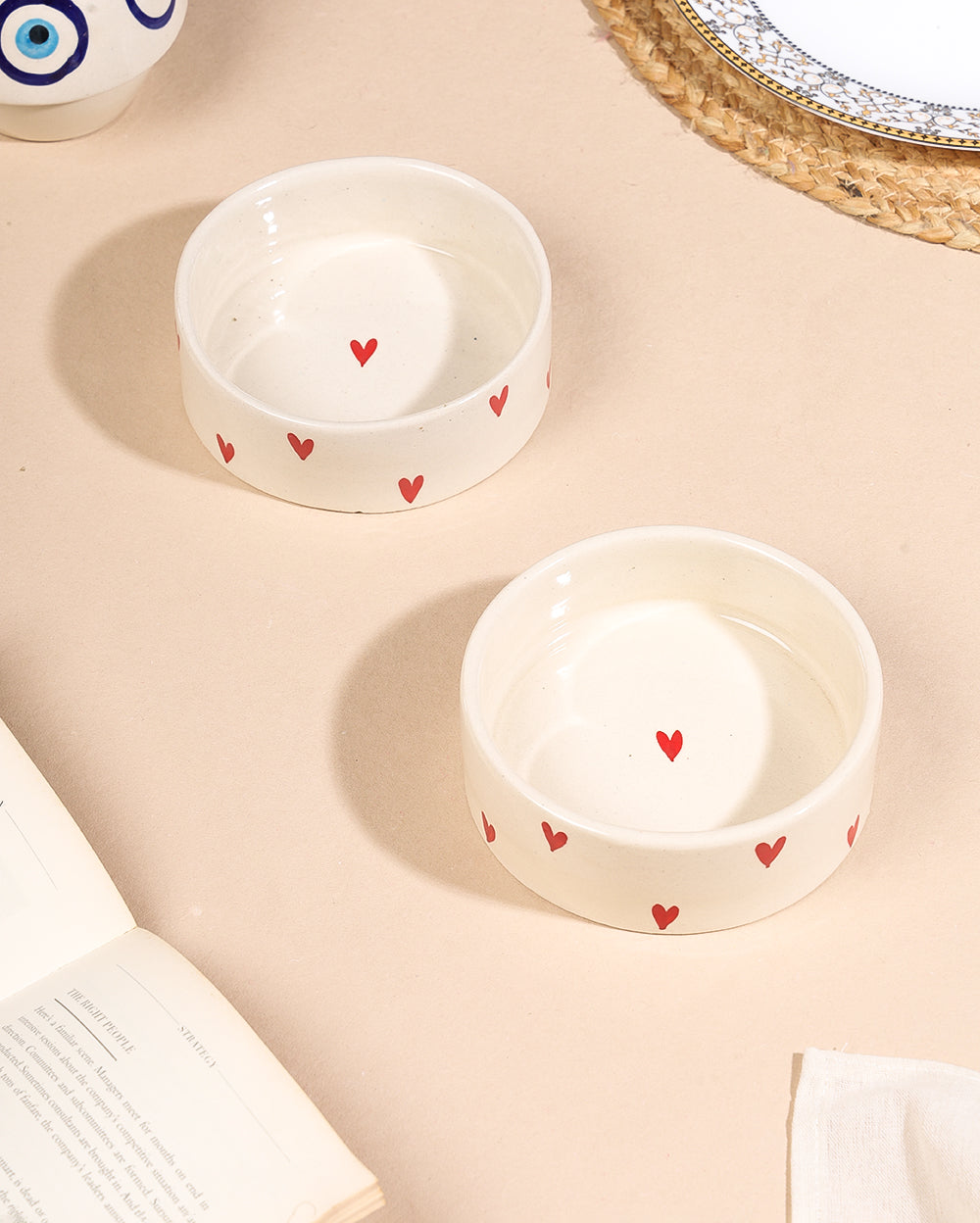 Hand-Painted All Hearts Aesthetic Flat Bowl – 5.5 inch