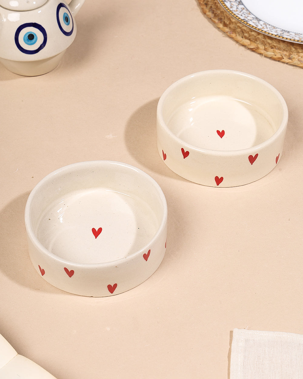 Hand-Painted All Hearts Aesthetic Flat Bowl – 5.5 inch