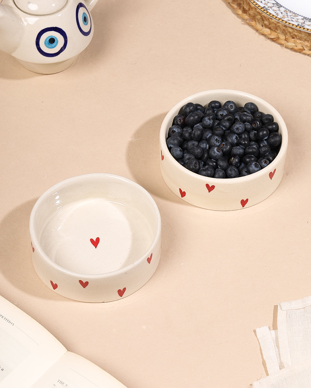 Hand-Painted All Hearts Aesthetic Flat Bowl – 5.5 inch