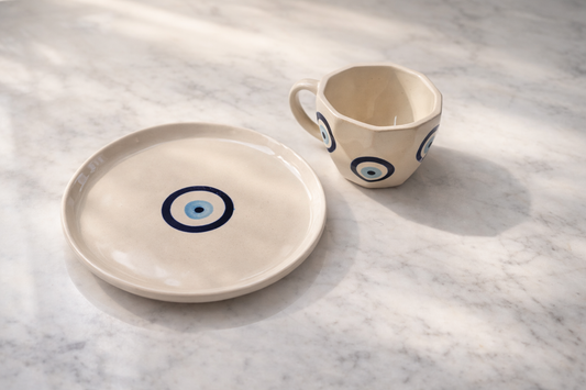 Studio Pottery Snack Plate 8 inch and 250 Ml Cup