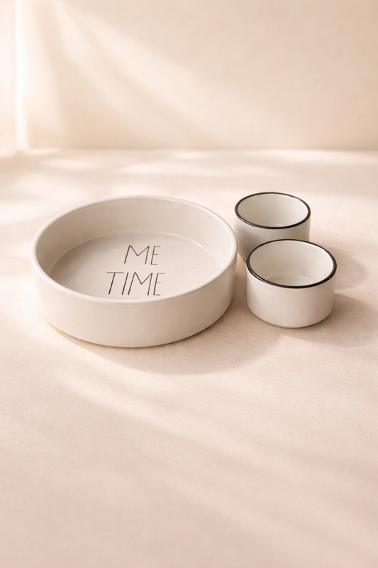 Flat Bowl Hand-Painted 7 inch and 2 Dip Bowl