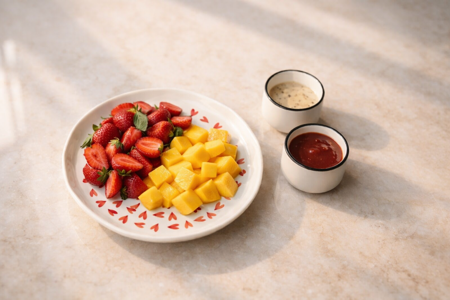 Ceramic Aesthetic Heart Plate with Dip Bowl ( Set of 3 )
