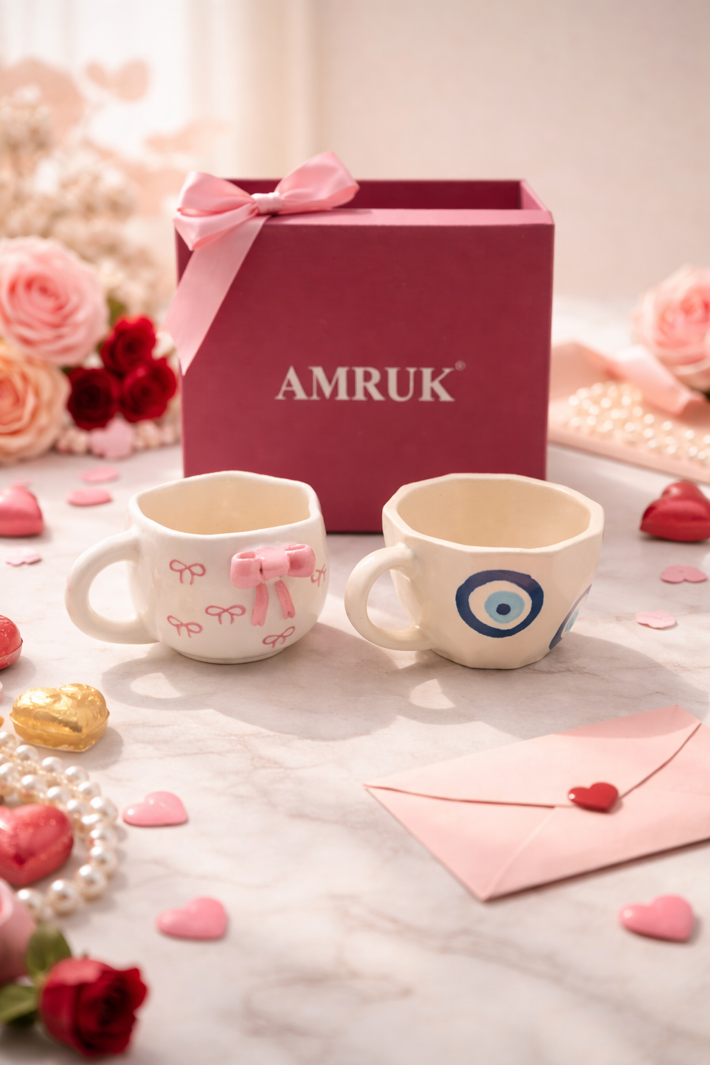 Bow Cup and Evil Eye Cup Set of 2 Gift Box