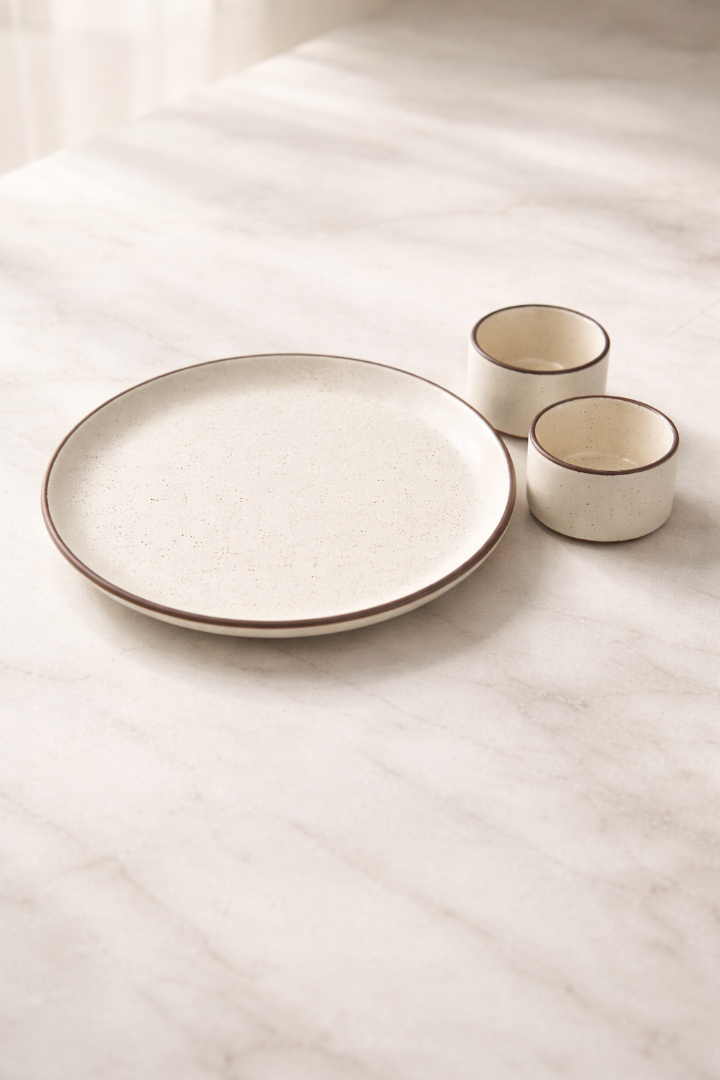 Studio Pottery Snack Plate 8 inch with Dip Bowls