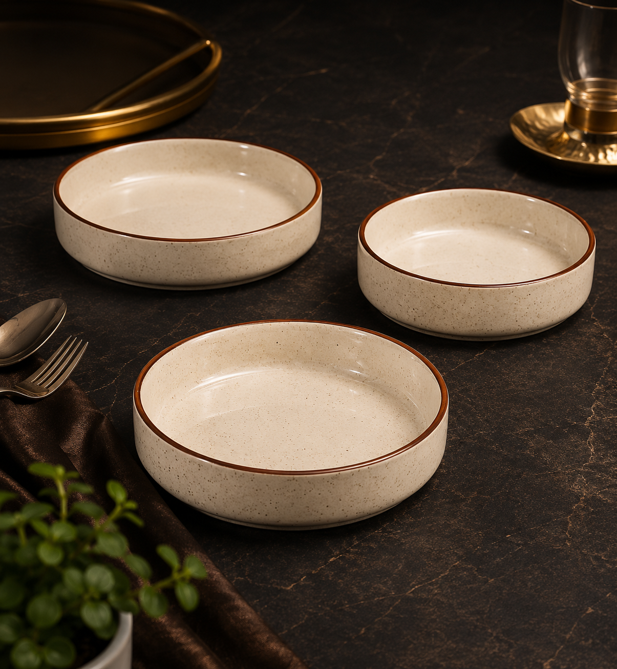 Ceramic Flat Bowl Set of 3