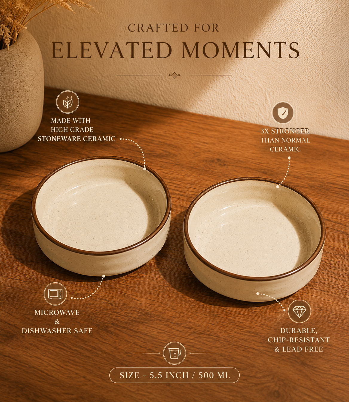 Classic Ceramic Flat Bowl Set of 2