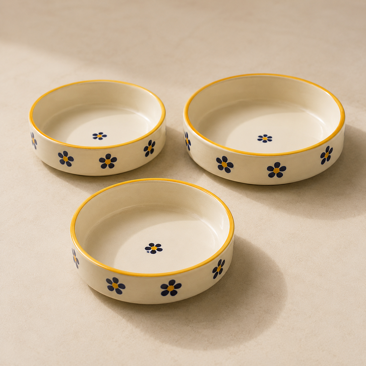 Ceramic Hand Painted Flat Bowl Set of 3