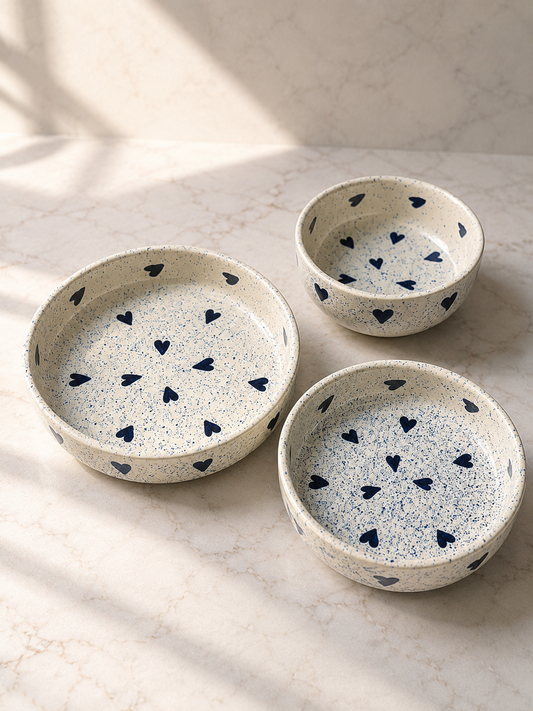 Heart Flat Bowl Set of 3 ( 5.5  , 6.5 , 7.5 inch ) Microwave Safe