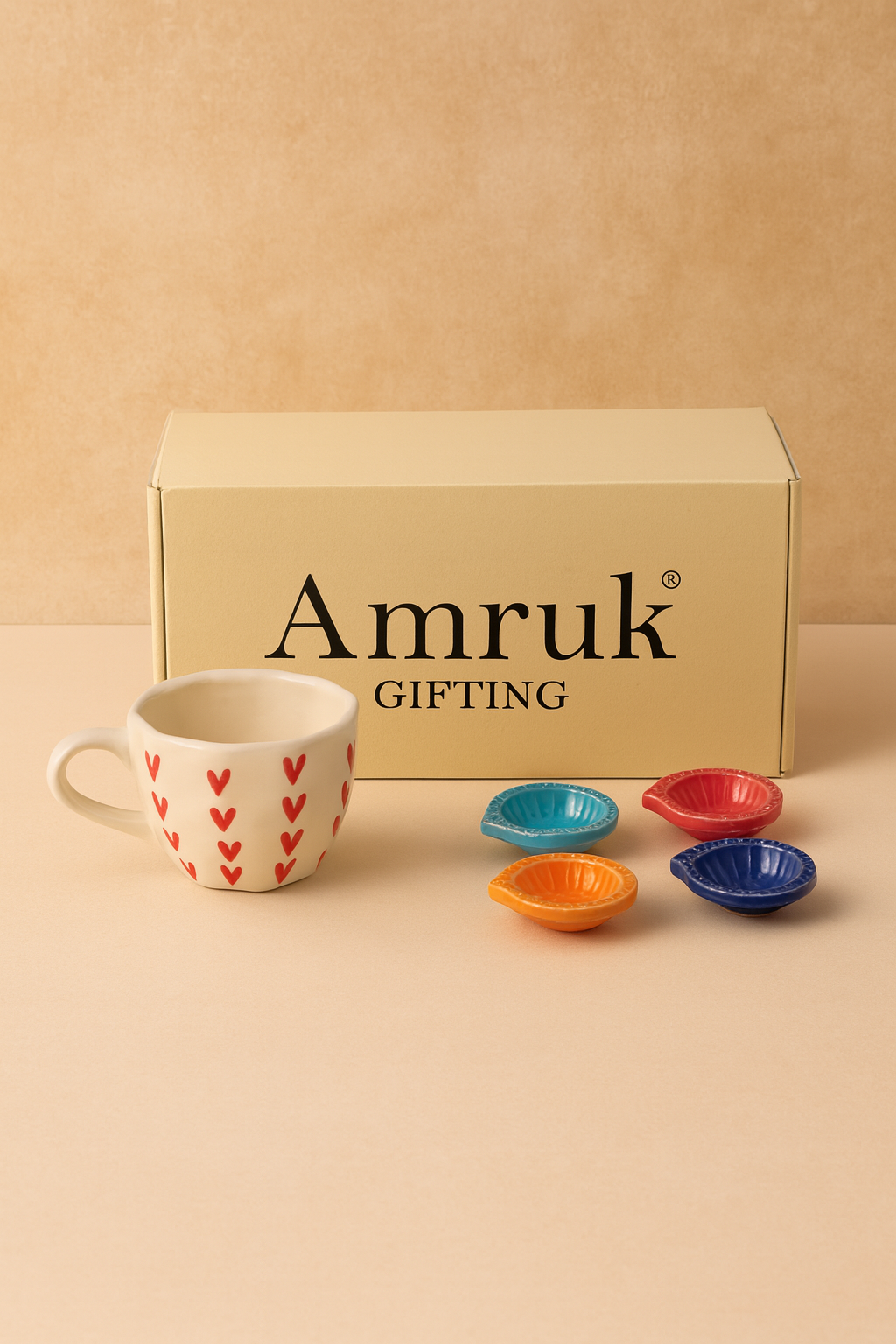 Studio Pottery 5 Piece Diwali Gift Box ( 1 Cups + 4 Diya + Diwali Card )