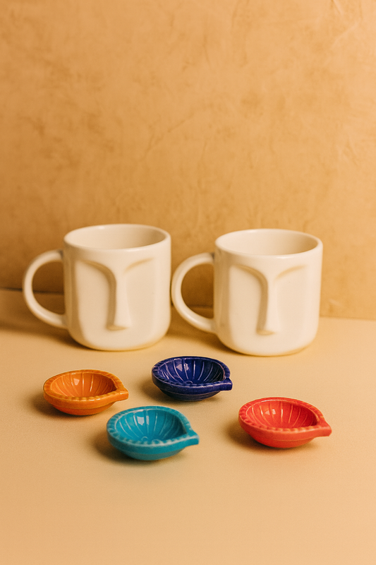 Studio Pottery 6 Piece Diwali Gift Box ( 2 Cups + 4 Diya's + Diwali Card )