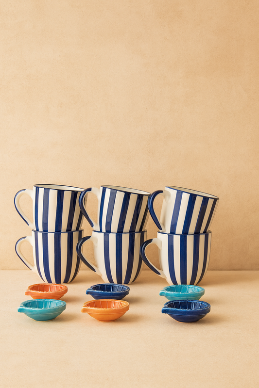 Studio Pottery 12 Piece Diwali Gift Box ( 6 Cups + 6 Diya's + Diwali Card )