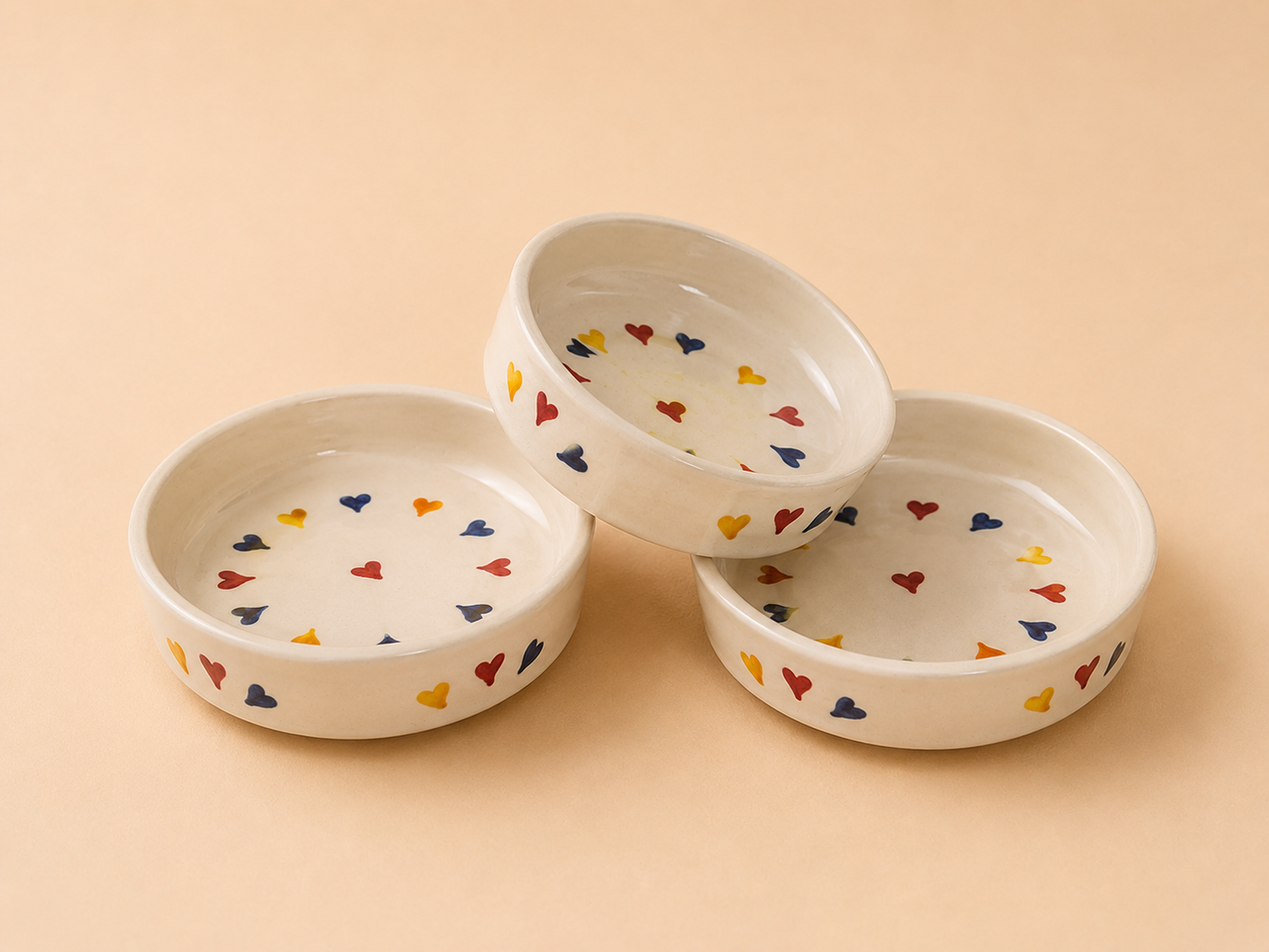 Ceramic heart heart Flat Bowl Set of 3