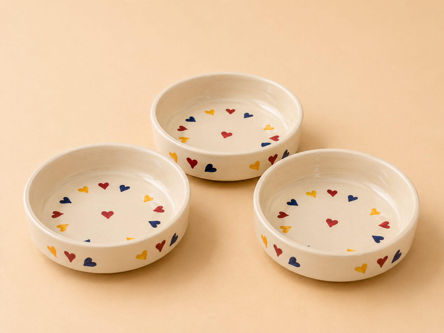 Ceramic heart heart Flat Bowl Set of 3