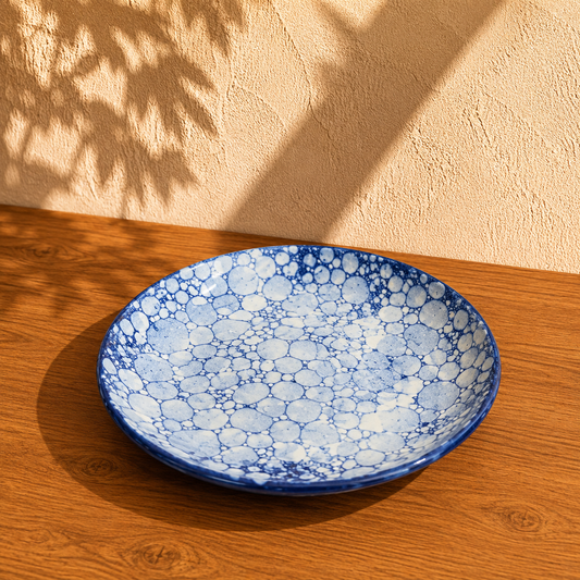 Bubbles blue ceramic plate