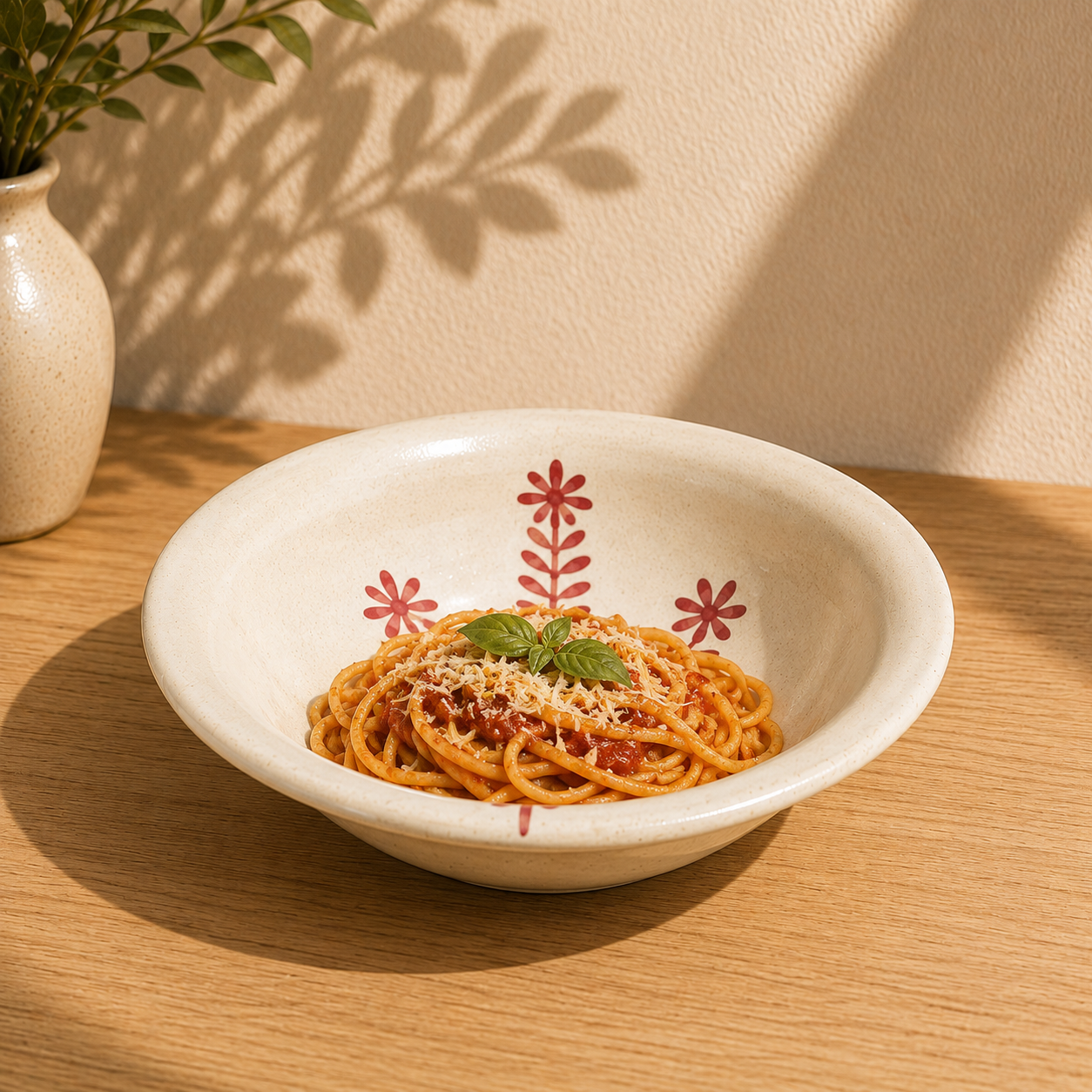 Rose ceramic pasta plate