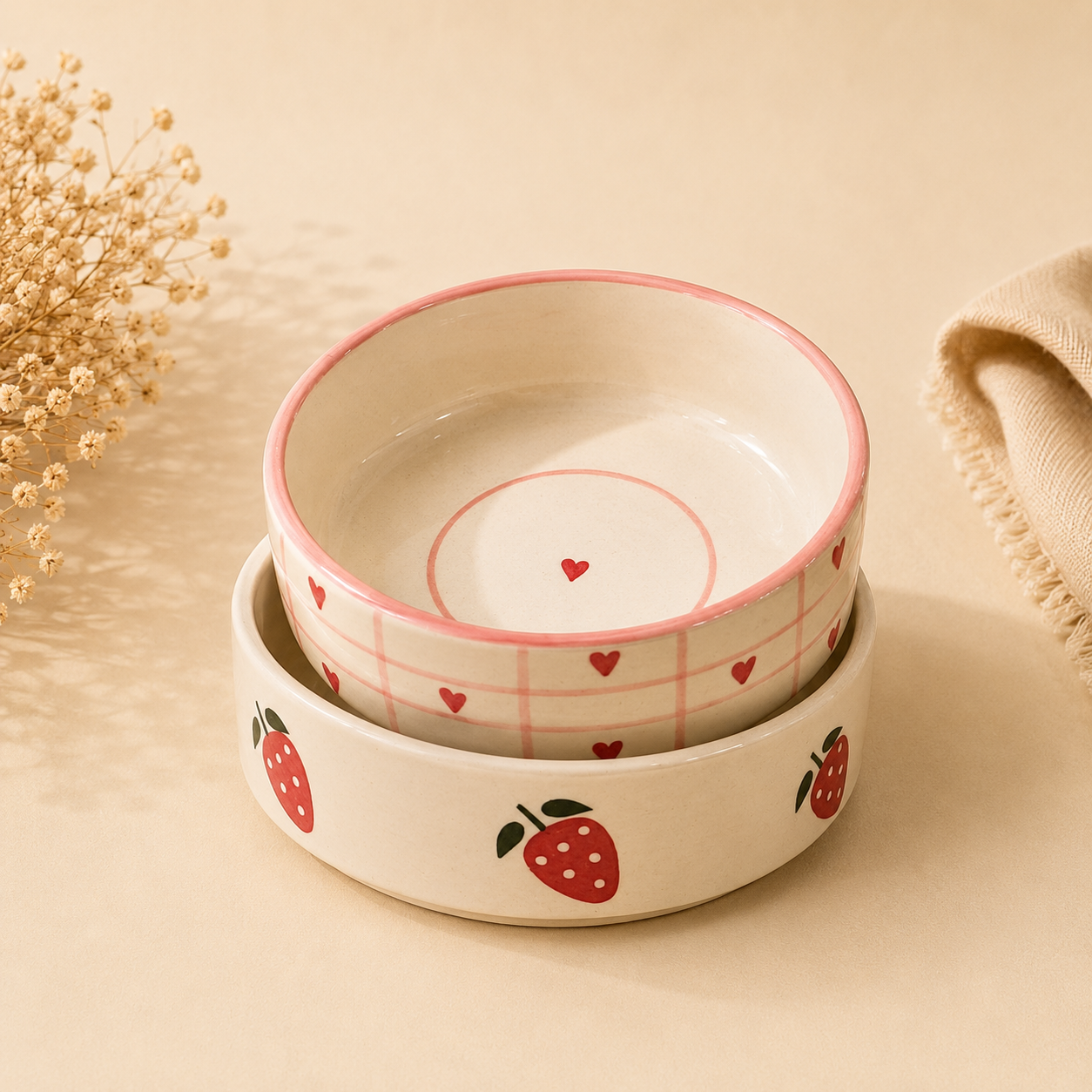 Heart & berry flat bowl
