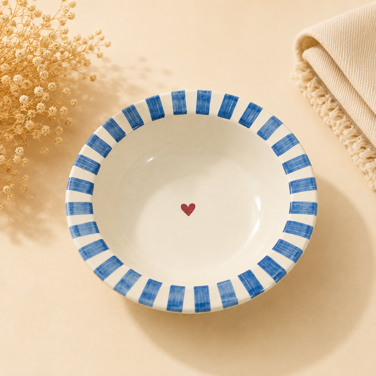 Tiny heart ceramic pasta plate