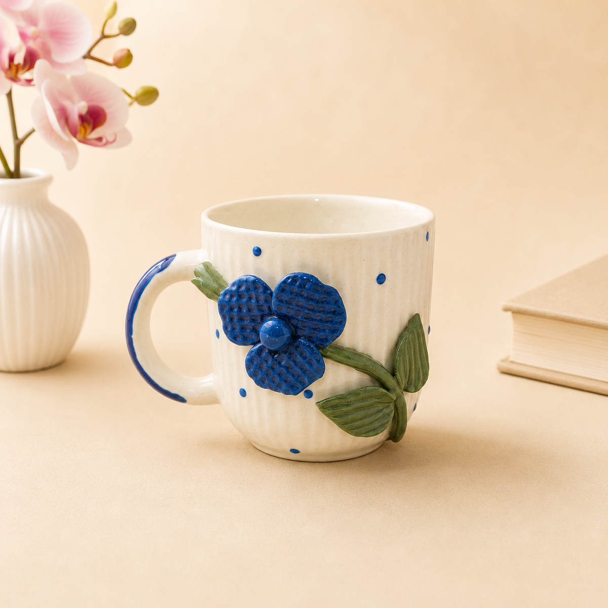 Blue pea flower mug