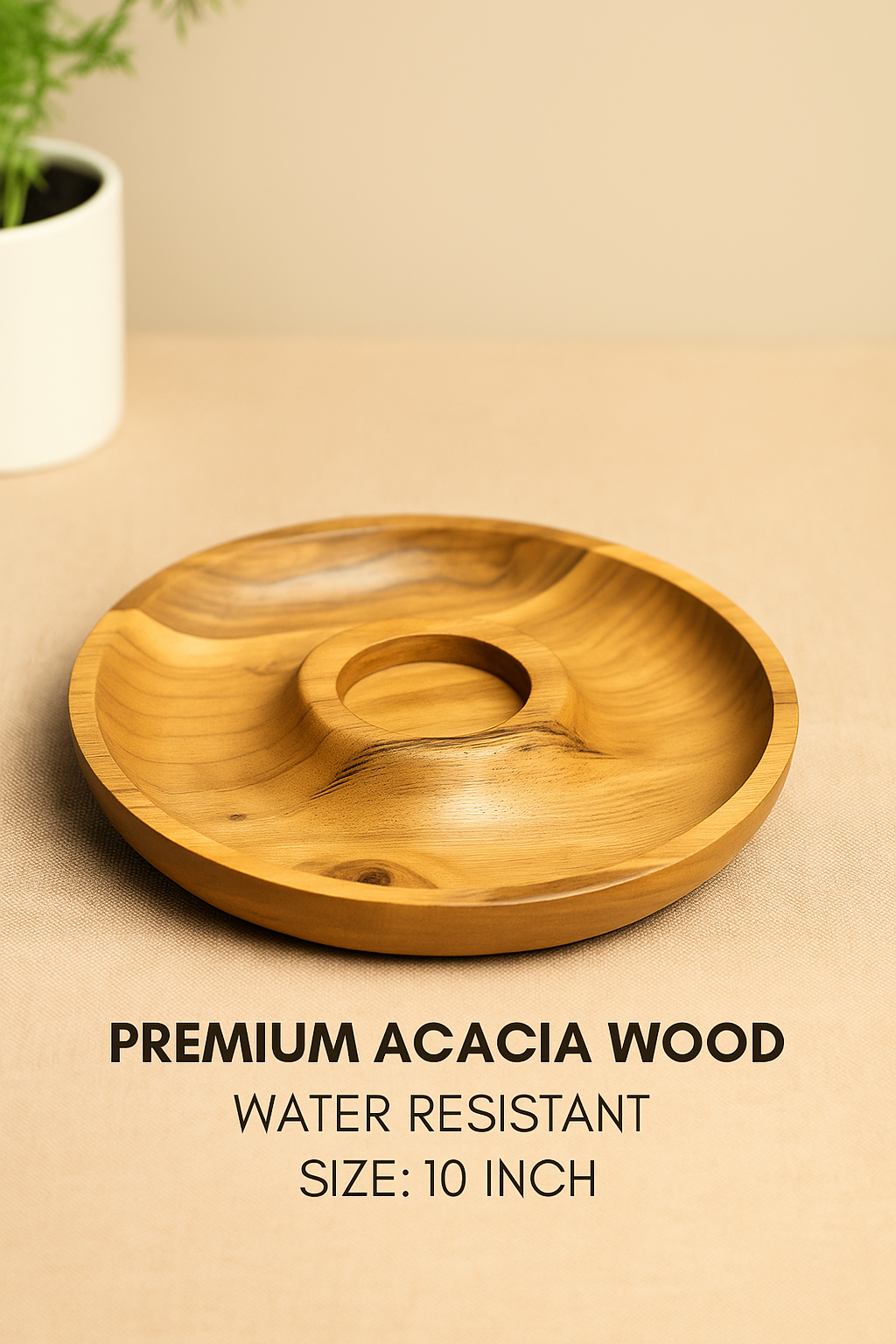 Acacia Wood 10-Inch Chip & Dip Platter